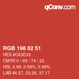 Color code: RGB 198 62 51 | qconv.com