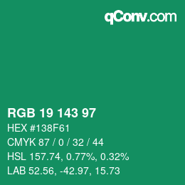 Color code: RGB 19 143 97 | qconv.com