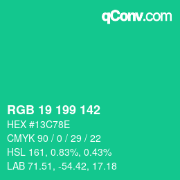 Code couleur: RGB 19 199 142 | qconv.com