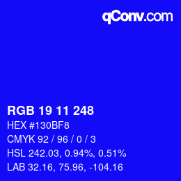 Code couleur: RGB 19 11 248 | qconv.com