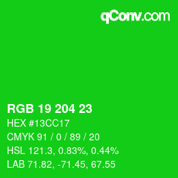 Código de color: RGB 19 204 23 | qconv.com