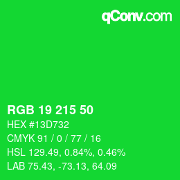 Código de color: RGB 19 215 50 | qconv.com