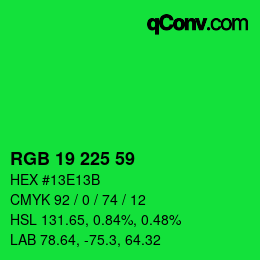 Color code: RGB 19 225 59 | qconv.com