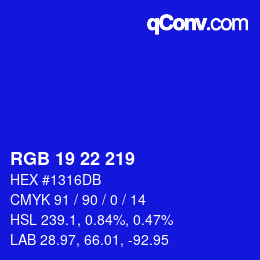 Color code: RGB 19 22 219 | qconv.com