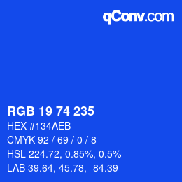 Color code: RGB 19 74 235 | qconv.com