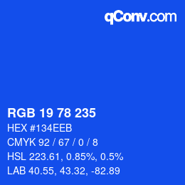 Code couleur: RGB 19 78 235 | qconv.com