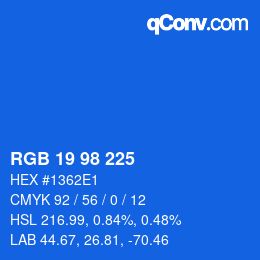 Color code: RGB 19 98 225 | qconv.com