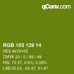 Color code: RGB 103 129 14 | qconv.com