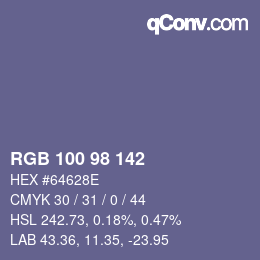 Color code: RGB 100 98 142 | qconv.com