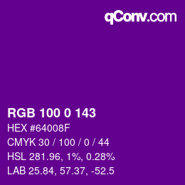 Color code: RGB 100 0 143 | qconv.com