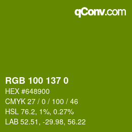 Color code: RGB 100 137 0 | qconv.com