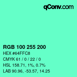 Code couleur: RGB 100 255 200 | qconv.com