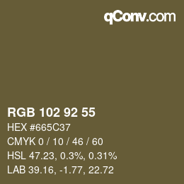 Color code: RGB 102 92 55 | qconv.com