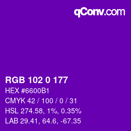 Code couleur: RGB 102 0 177 | qconv.com