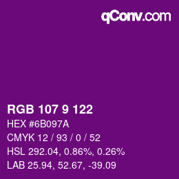 Color code: RGB 107 9 122 | qconv.com