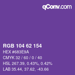 Color code: RGB 104 62 154 | qconv.com