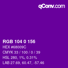 Color code: RGB 104 0 156 | qconv.com