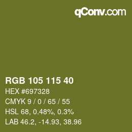 Color code: RGB 105 115 40 | qconv.com