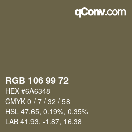 Color code: RGB 106 99 72 | qconv.com