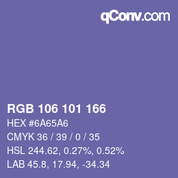 カラーコード: RGB 106 101 166 | qconv.com