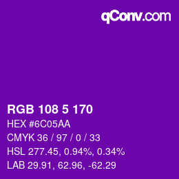 カラーコード: RGB 108 5 170 | qconv.com