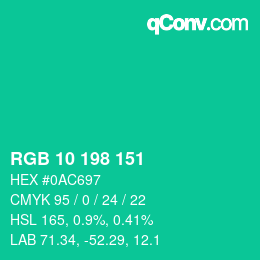 カラーコード: RGB 10 198 151 | qconv.com