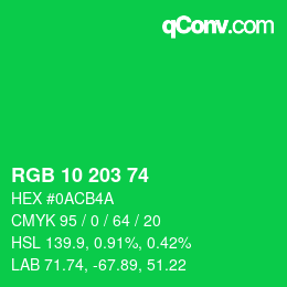 Código de color: RGB 10 203 74 | qconv.com