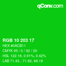 Code couleur: RGB 10 203 17 | qconv.com