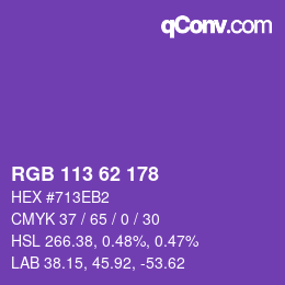 Color code: RGB 113 62 178 | qconv.com