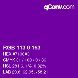 Code couleur: RGB 113 0 163 | qconv.com