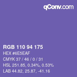 Código de color: RGB 110 94 175 | qconv.com