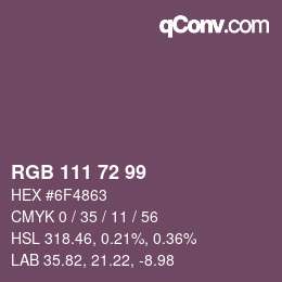 Color code: RGB 111 72 99 | qconv.com