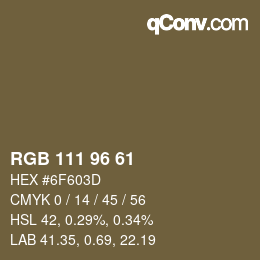 Code couleur: RGB 111 96 61 | qconv.com