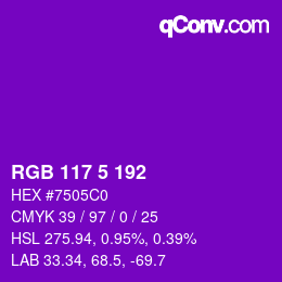 Color code: RGB 117 5 192 | qconv.com