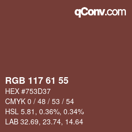 Color code: RGB 117 61 55 | qconv.com