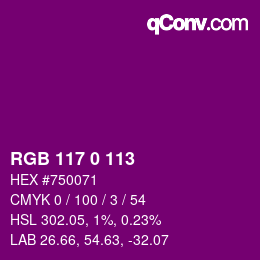 Color code: RGB 117 0 113 | qconv.com