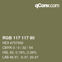 Color code: RGB 117 117 80 | qconv.com