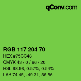 Color code: RGB 117 204 70 | qconv.com