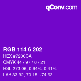 Farbcode: RGB 114 6 202 | qconv.com