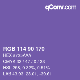 カラーコード: RGB 114 90 170 | qconv.com