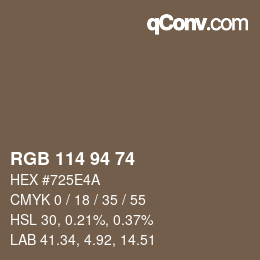 Color code: RGB 114 94 74 | qconv.com