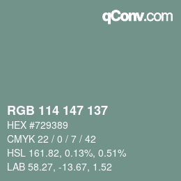 Código de color: RGB 114 147 137 | qconv.com