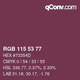 Color code: RGB 115 53 77 | qconv.com