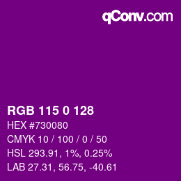 Color code: RGB 115 0 128 | qconv.com