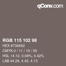 Color code: RGB 115 102 98 | qconv.com