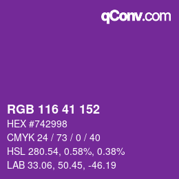 Color code: RGB 116 41 152 | qconv.com