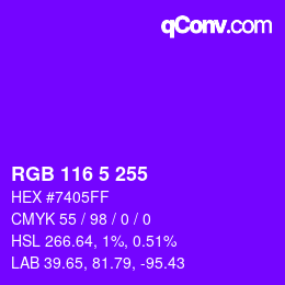 Code couleur: RGB 116 5 255 | qconv.com