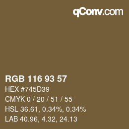 Color code: RGB 116 93 57 | qconv.com