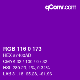 カラーコード: RGB 116 0 173 | qconv.com