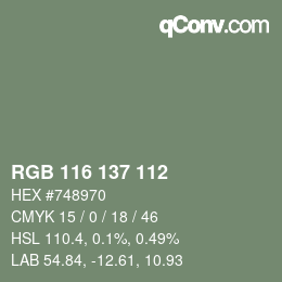 Color code: RGB 116 137 112 | qconv.com